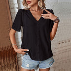 Damen Bluse mit luftiger Stickerei und dekorativen Knöpfen R&B