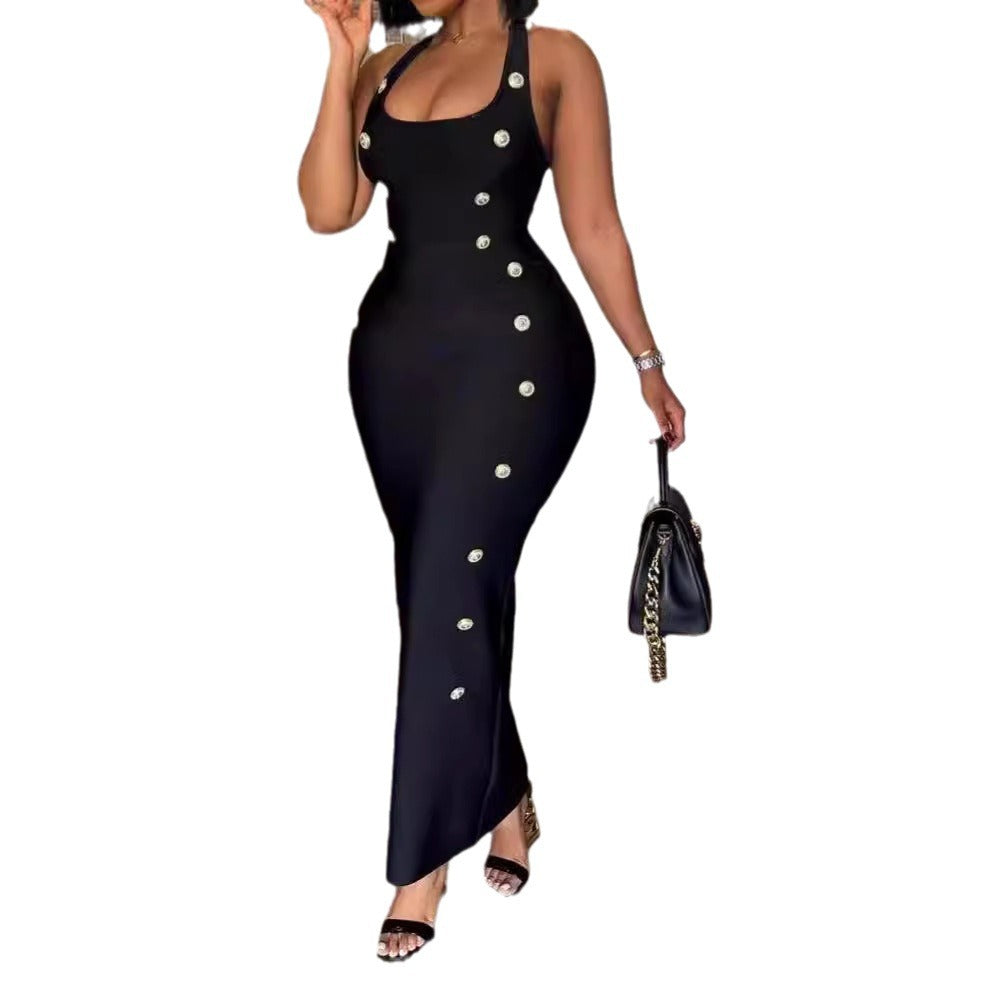 Damen Figurbetontes Maxikleid mit Knopfdetails R&B