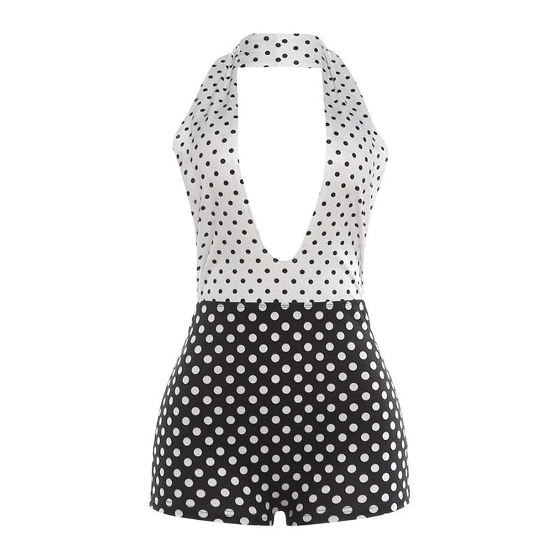 Damen Jumpsuit mit tiefem V-Ausschnitt und trendigem Punktedesign R&B