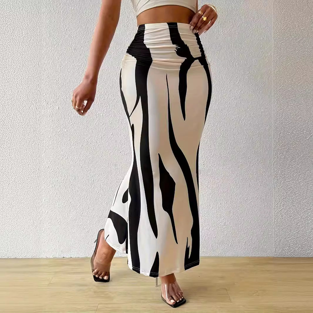 Damen Eleganter Maxirock mit modernem Muster und elastischem Bund R&B