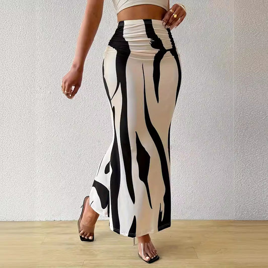 Damen Eleganter Maxirock mit modernem Muster und elastischem Bund R&B