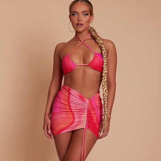 Damen Zweiteiliges Badeanzug-Set mit asymmetrischem Rock R&B