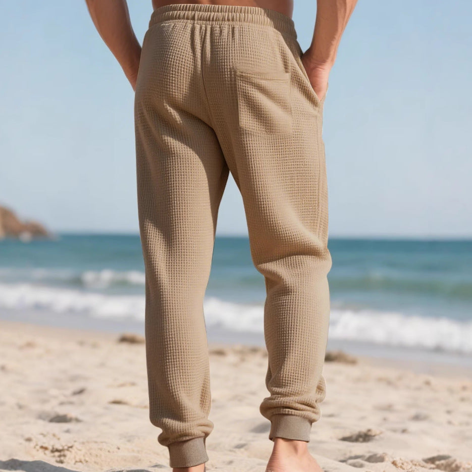 Herren nan Waffelstruktur-Loungehose mit elastischem Bund Kordelzug und Eingrifftaschen R&B