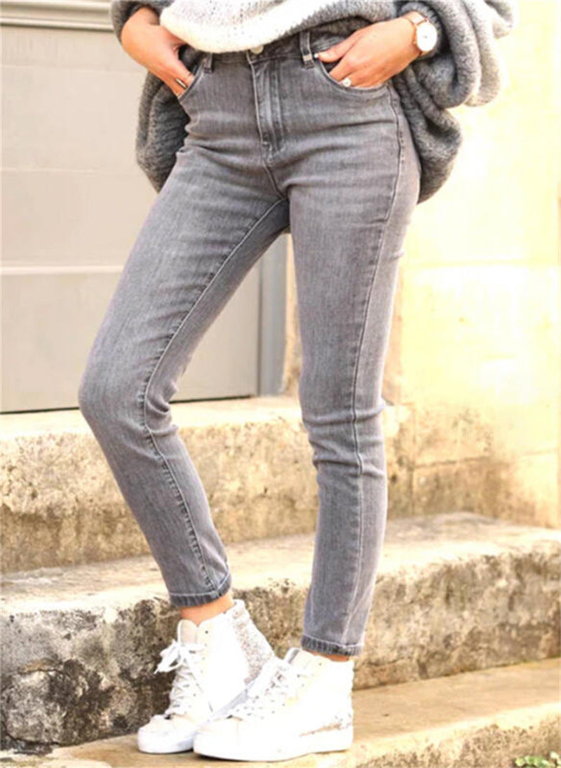 Damen figurbetonte Jeans im Vintage-Look mit hohem Bund und knöchellanger Passform