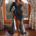 R&B | Puff Kurzarm Tailliertes Pailletten Midi Partykleid