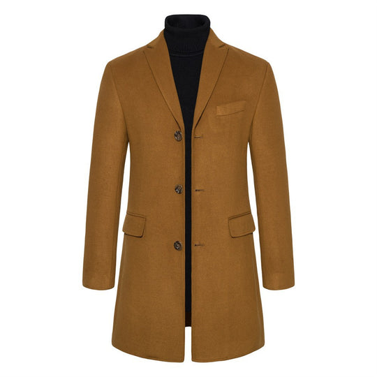 Herren eleganter Wollmantel mit modernem Schnitt und praktischen Taschen R&B