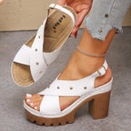 Damen Bequeme Plateau-Sandalen mit gekreuzten Riemen R&B