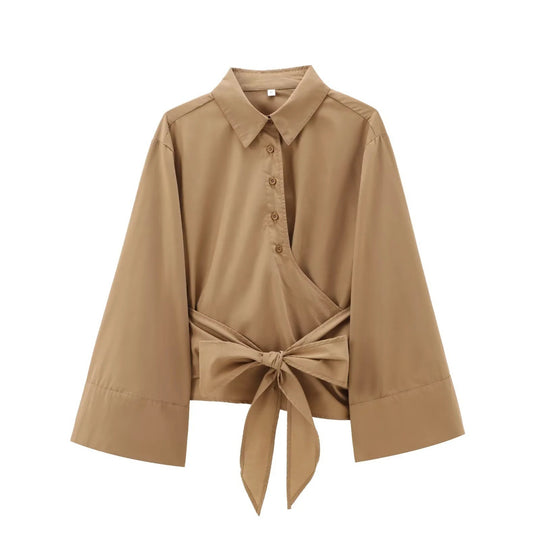 Damen Elegante Bluse mit weitem Ärmel und taillierter Schluppe R&B