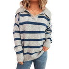 Damen lässiger Streifenpullover mit weitem Kragen und modischem Schnitt R&B