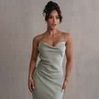 Damen elegantes Maxikleid mit fließendem Schnitt und raffiniertem Dekolleté R&B