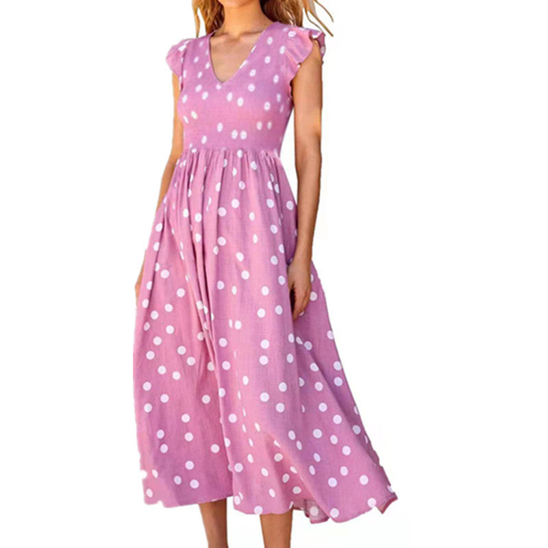 Damen Maxikleid mit einem verspielten Punktmuster und V-Ausschnitt R&B