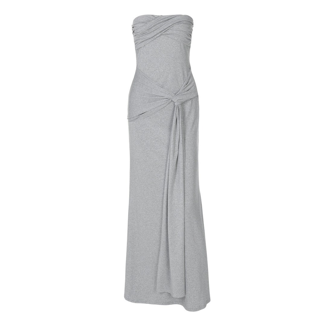 R&B | Einfarbiges ärmelloses Kleid mit hoher Taille und Ein-Wort-Ausschnitt