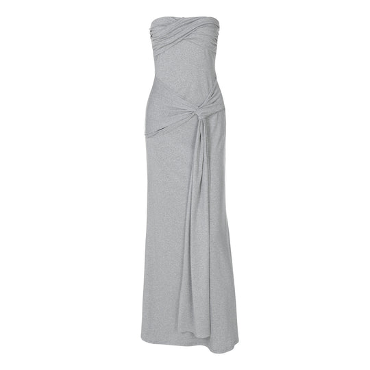 R&B | Einfarbiges ärmelloses Kleid mit hoher Taille und Ein-Wort-Ausschnitt