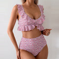 Damen Hochgeschnittener Bikini mit floralem Rüschendesign R&B