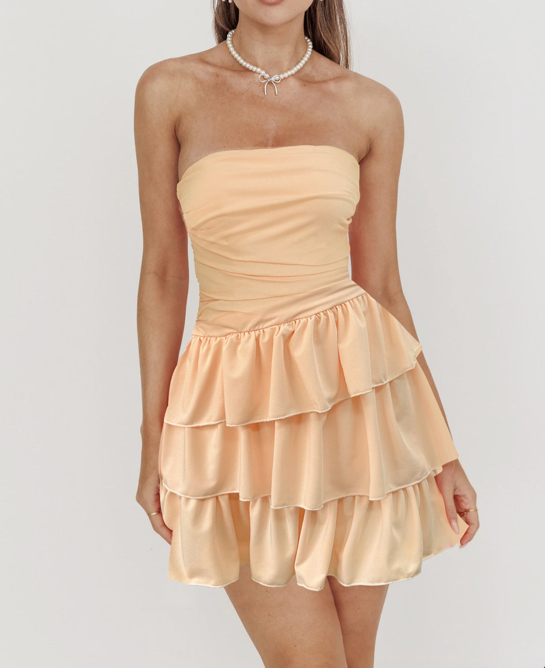 Damen Trägerloses Rüschenkleid mit voluminösem Rock R&B