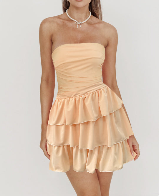 Damen Trägerloses Rüschenkleid mit voluminösem Rock R&B
