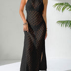 Damen gehäkeltes Maxi-Kleid mit tiefem V-Ausschnitt R&B