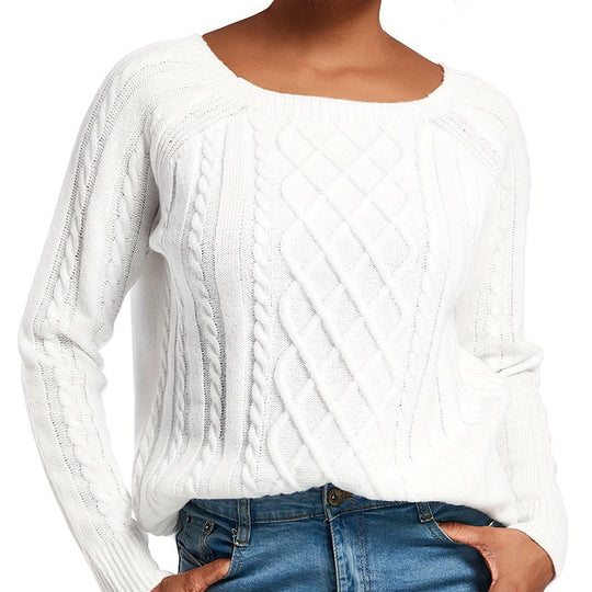 Damen Strickpullover mit modernem Zopfmuster und weitem Schnitt R&B