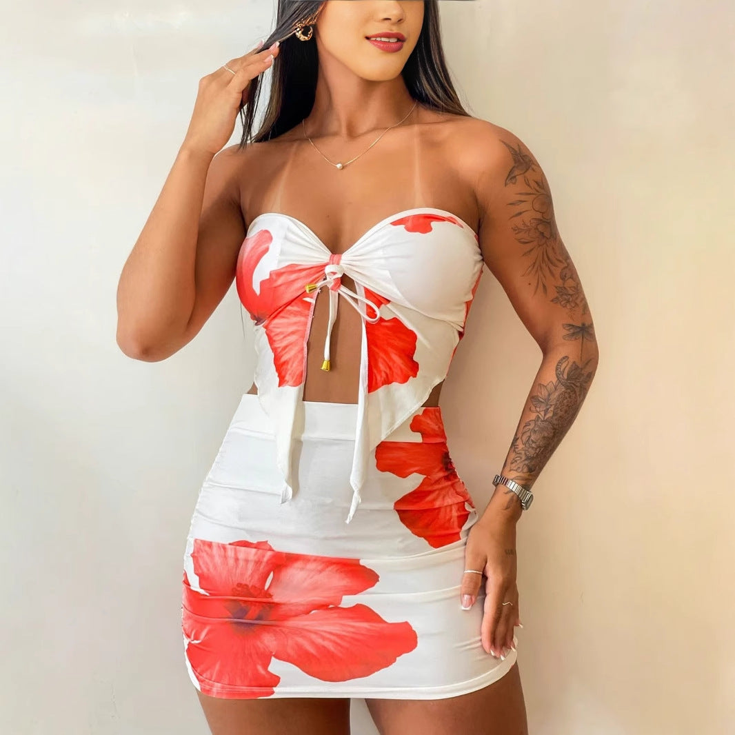 Damen figurbetontes Kleid mit floralem Design und Raffungsdetails R&B