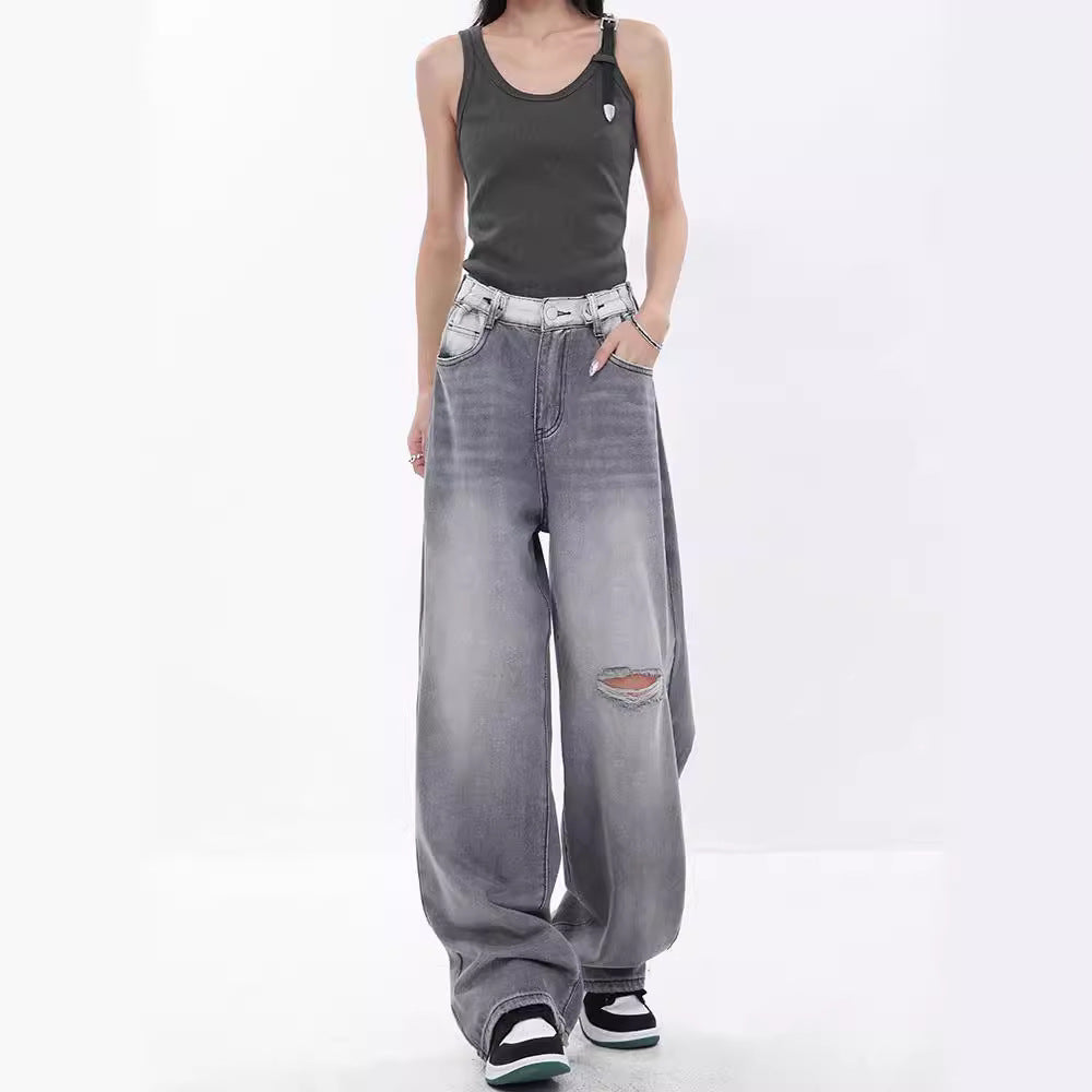 Damen Weite Jeans im modernen Oversized-Schnitt mit einzigartigen Waschungen R&B
