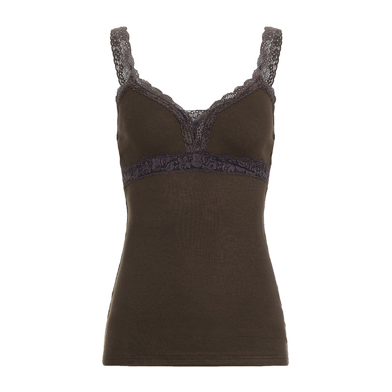 Damen Spaghetti-Top mit Spitzenakzenten R&B