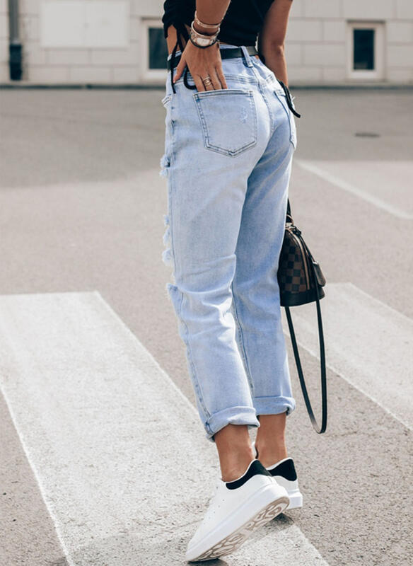 Damen Ripped Boyfriend Jeans im lässigen Vintage-Stil mit hohem Bund R&B