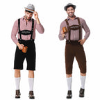 Herren nan kurze Trachtenlederhose in Veloursleder-Optik mit besticktem Brustlatz und verstellbaren Trägern R&B