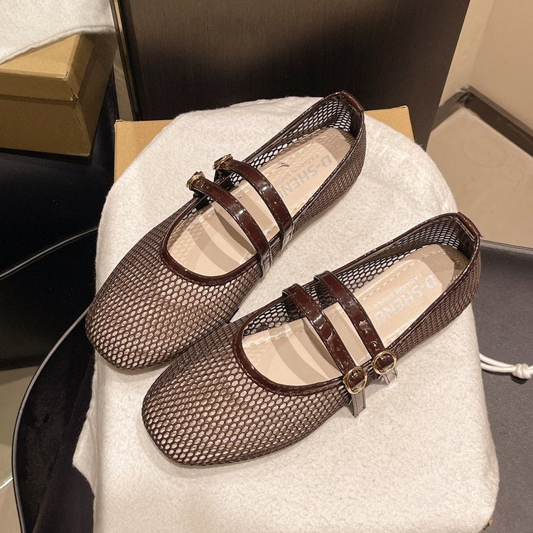 Damen atmungsaktive Ballerinas mit Doppelschnalle R&B