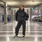 Damen gemütlicher Oversized Hoodie mit intuitivem Kordelzug und passender Jogginghose R&B