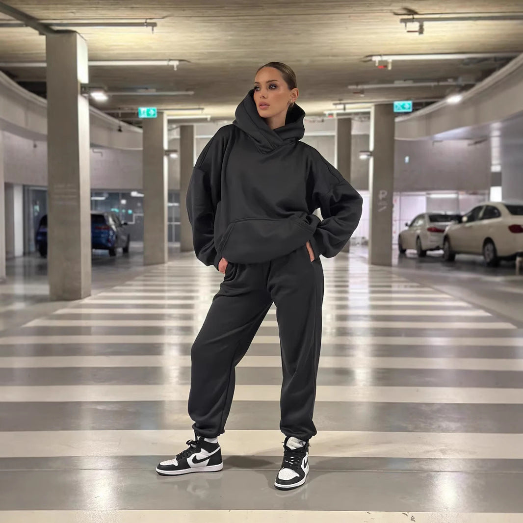 Damen gemütlicher Oversized Hoodie mit intuitivem Kordelzug und passender Jogginghose R&B