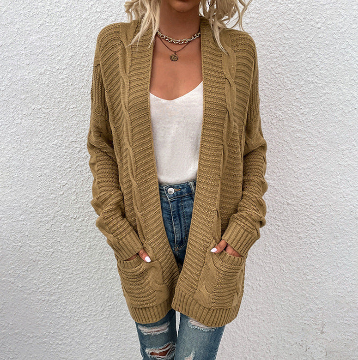 Damen Strickjacke mit tiefem V-Ausschnitt und Taschen R&B