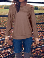 Damen eleganter Oversized Pullover mit asymmetrischem Halsausschnitt und Knopfdetails R&B