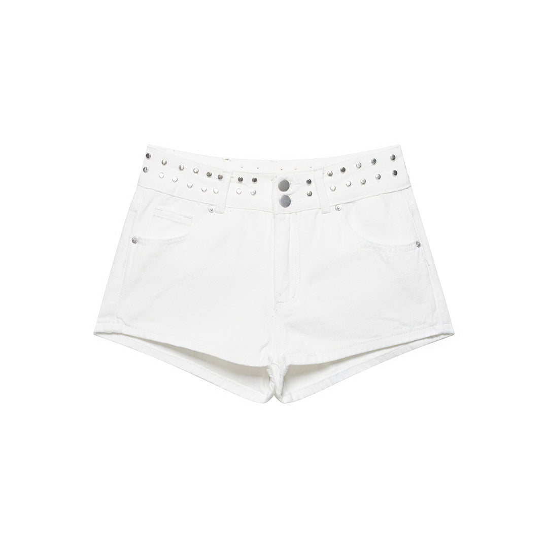 Damen stilvolle Shorts mit metallischen Details und hohem Bund R&B