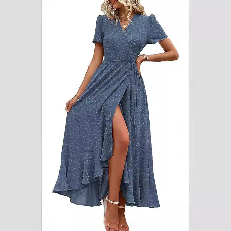Damen Wickelmaxikleid mit eleganter Raffung und asymmetrischem Saum R&B