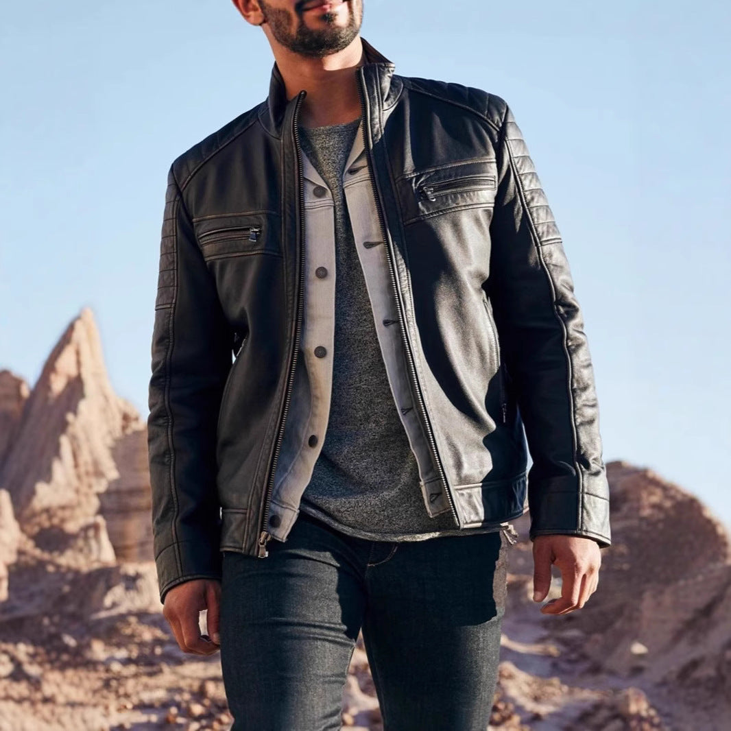 Herren Bikerjacke mit Stepp-Design und praktischen Taschen