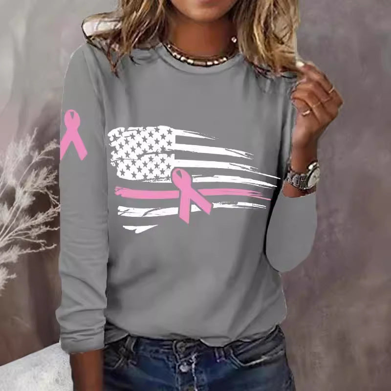 Damen lässiges T-Shirt mit kreativem Flaggen- und Schleifen-Design R&B