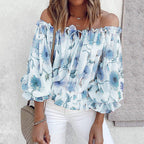 Damen Off-Shoulder Bluse mit floralen Mustern und Rüschendetails R&B