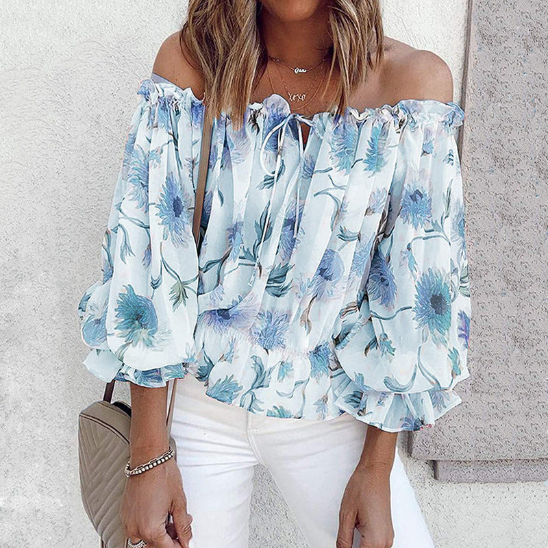 Damen Off-Shoulder Bluse mit floralen Mustern und Rüschendetails R&B