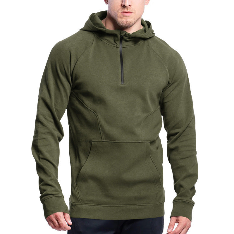 Herren Sportiver Hoodie mit halbem Reißverschluss und praktischer Kängurutasche R&B