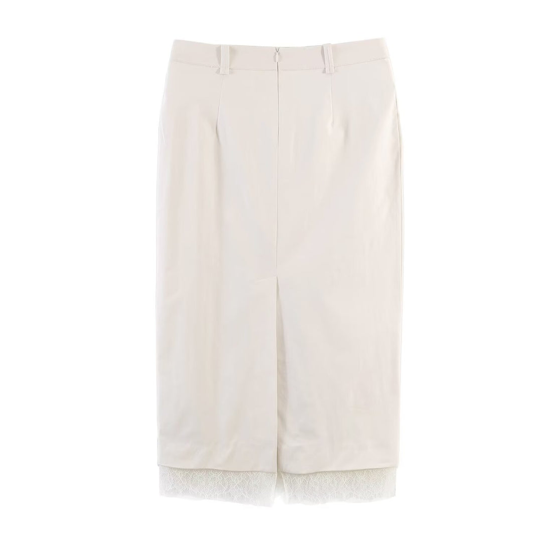 Damen eleganter Bleistiftrock mit transparentem Spitzenabschluss R&B