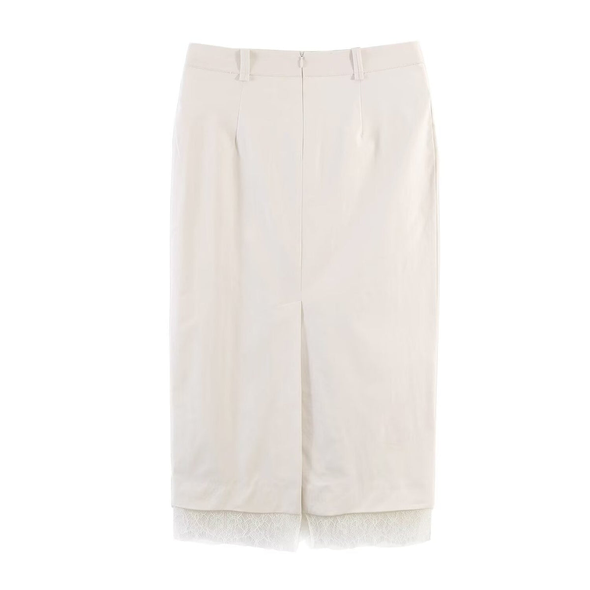 Damen eleganter Bleistiftrock mit transparentem Spitzenabschluss R&B