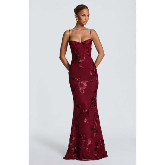 Damen Elegantes Abendkleid mit floralem Spitzenmuster und figurbetontem Schnitt R&B