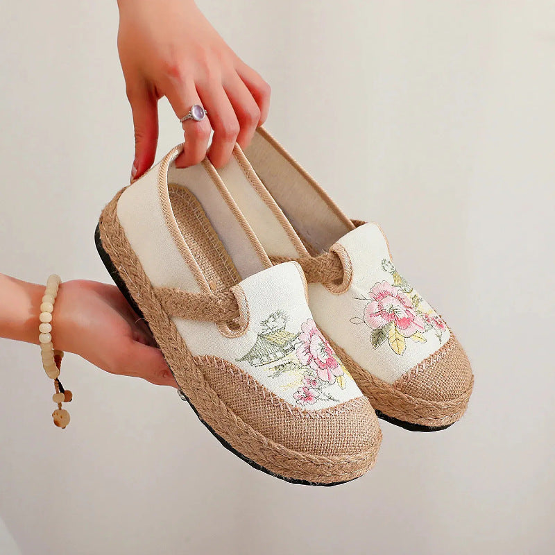 Damen klassische Espadrilles mit handgestickten Blumenmotiven R&B