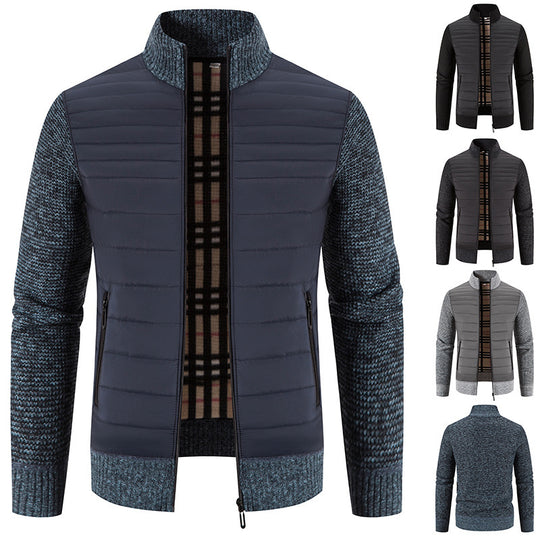 Herren gesteppte Hybridjacke mit Strickärmeln und modernem Stehkragen R&B