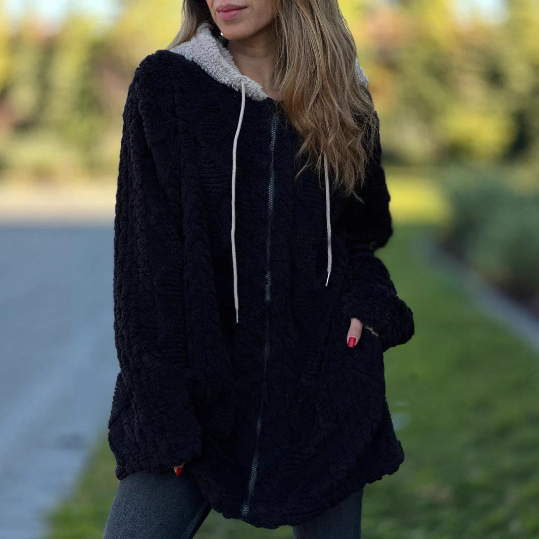 Damen kuschelige Fleecejacke mit Kapuze R&B