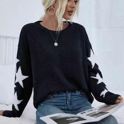 Damen Modischer Strickpullover mit Sternen-Muster R&B