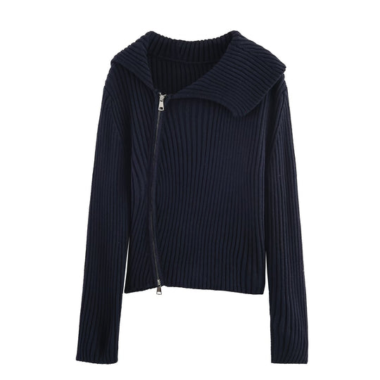 Damen modische und elegante Strickjacke mit großem Kragen R&B