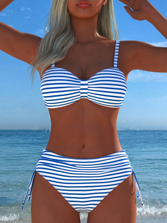 Damen Bikini-Set mit stilvollem Karomuster und goldfarbenen Akzenten R&B