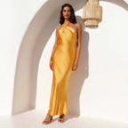 Damen elegantes Maxikleid mit raffiniertem Schnitt und schulterfreiem Design R&B