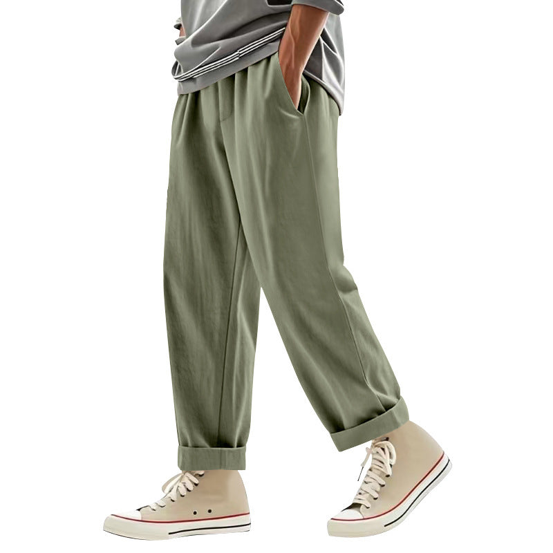 Herren nan weite Bundfalten-Chinohose mit Umschlag, konisch zulaufendem Schnitt und seitlichen Eingrifftaschen R&B
